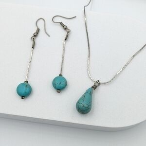 4/24$ Hand crafted faux turquoise necklace and earrings set